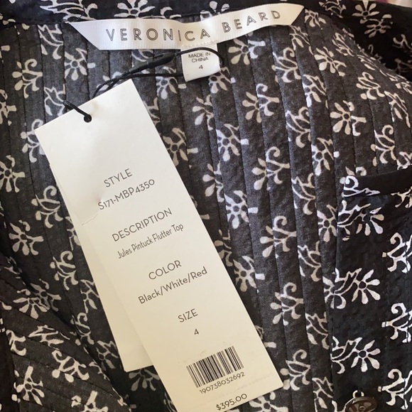 Veronica beard Jules pintuck flutter top size 4 - Picture 9 of 9